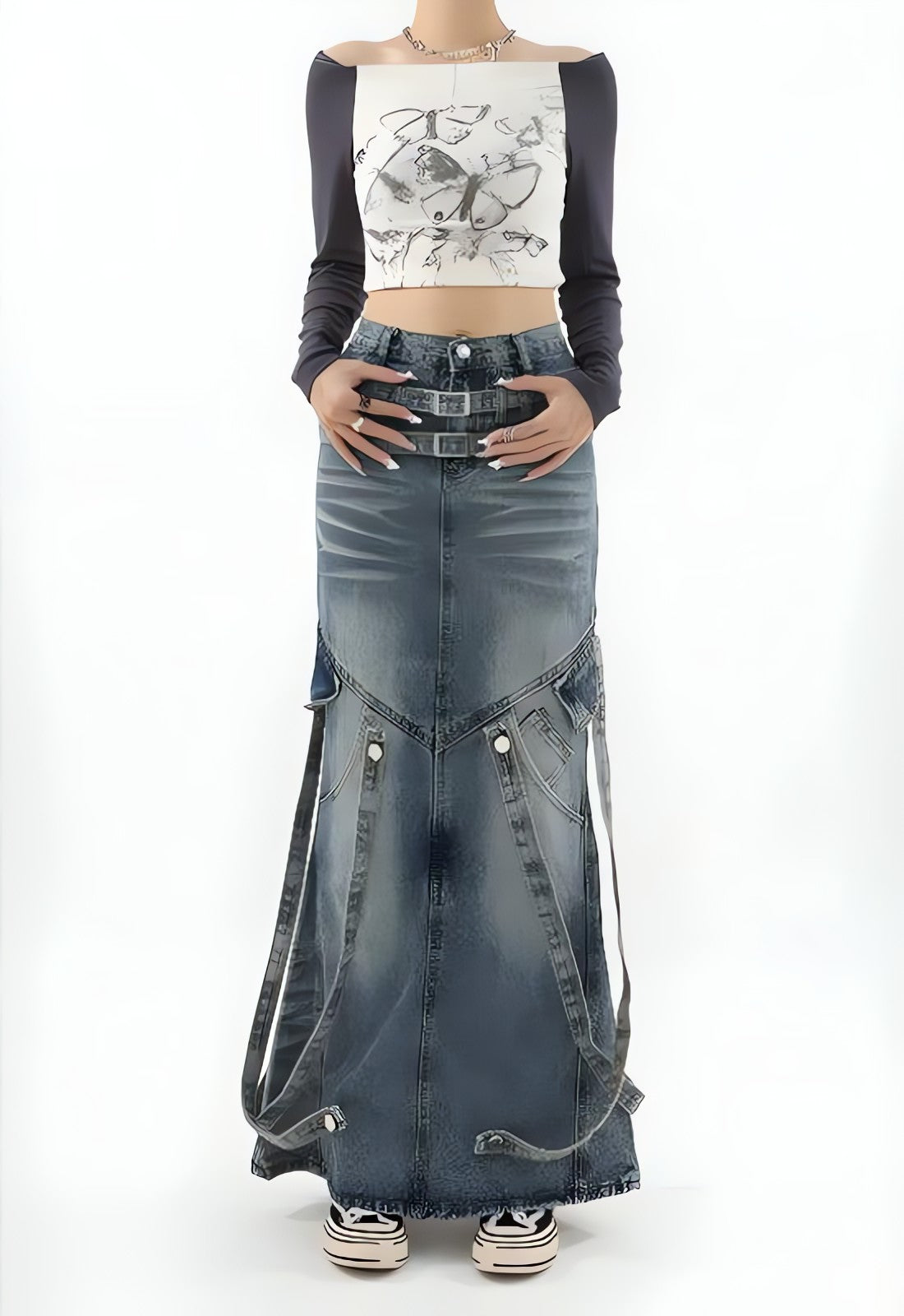 Y2K Denim Maxi Skirt - KAYSMAR