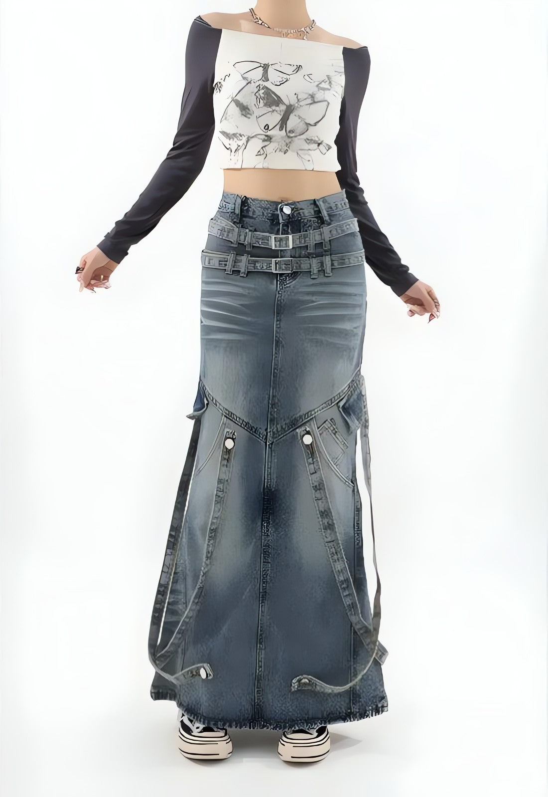 Y2K Denim Maxi Skirt - KAYSMAR