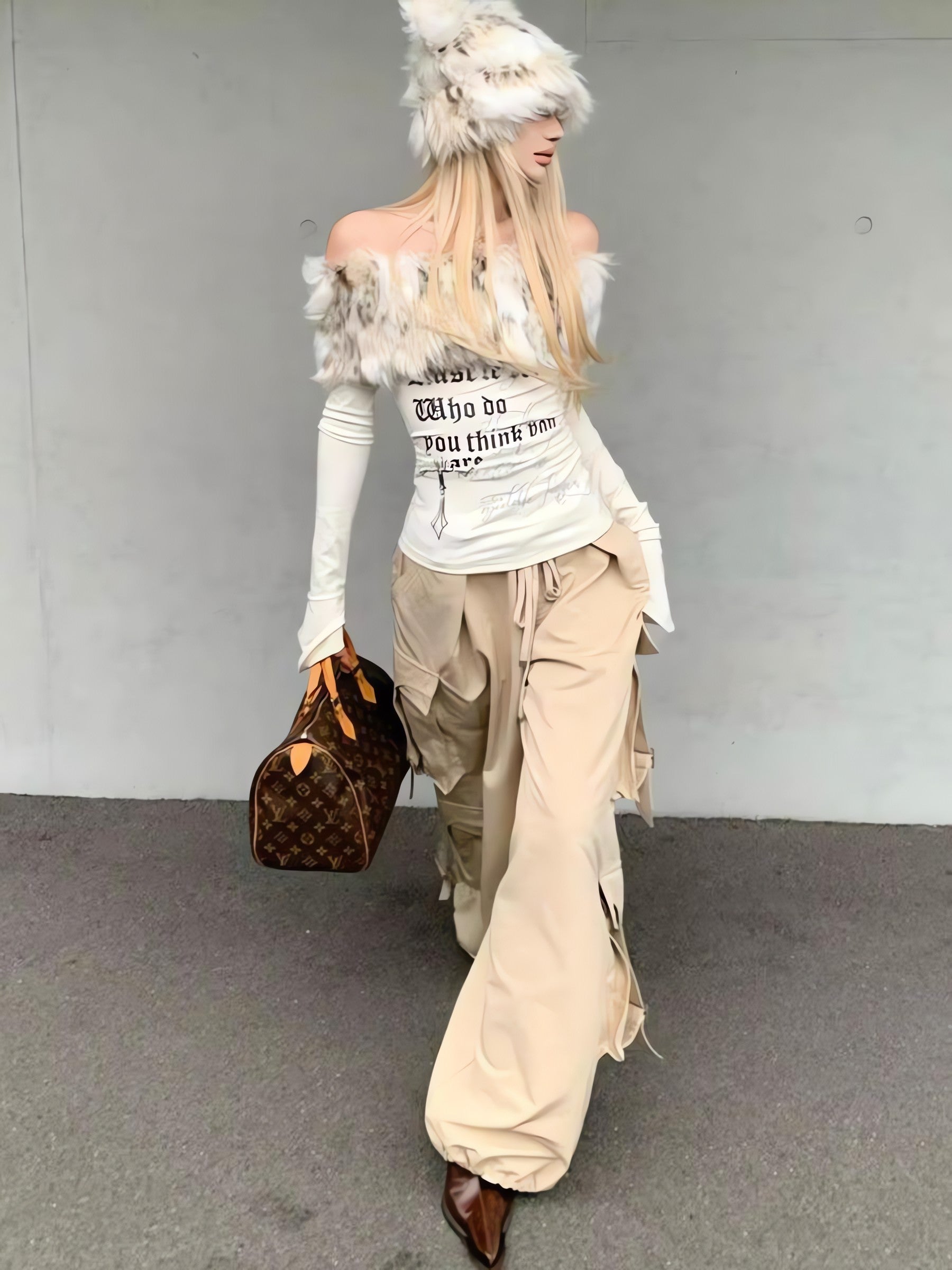 Y2K Faux Fur Collar Top - KAYSMAR