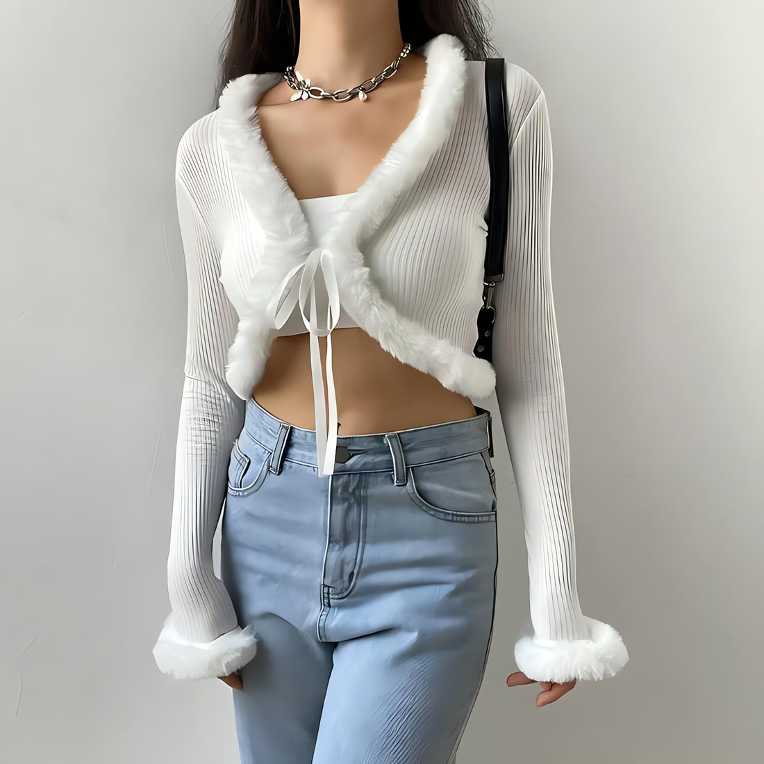 Y2K Faux Fur Corduroy Crop Cardigan - KAYSMAR