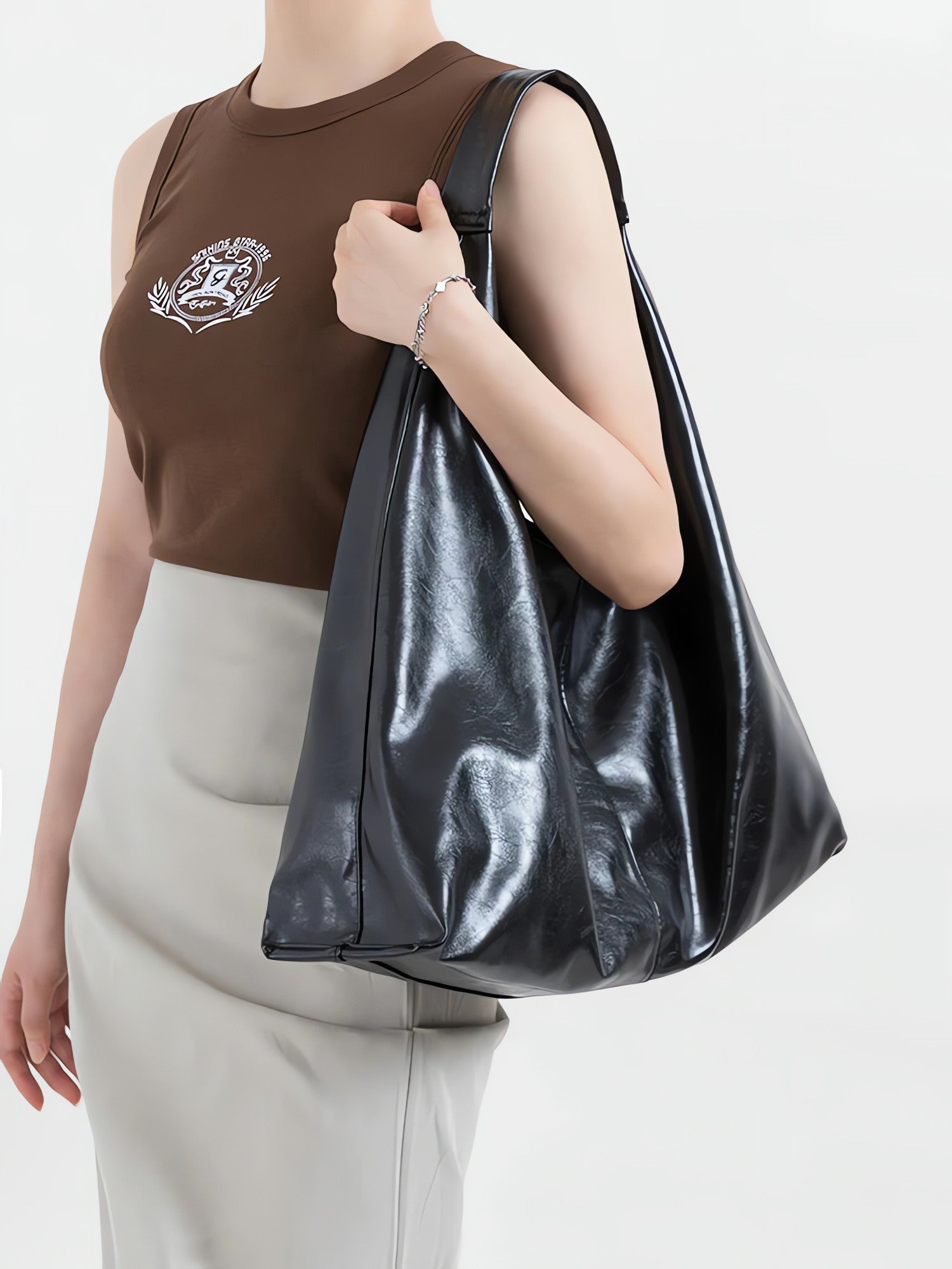 Y2K Faux Patent Leather Hobo Bag - KAYSMAR