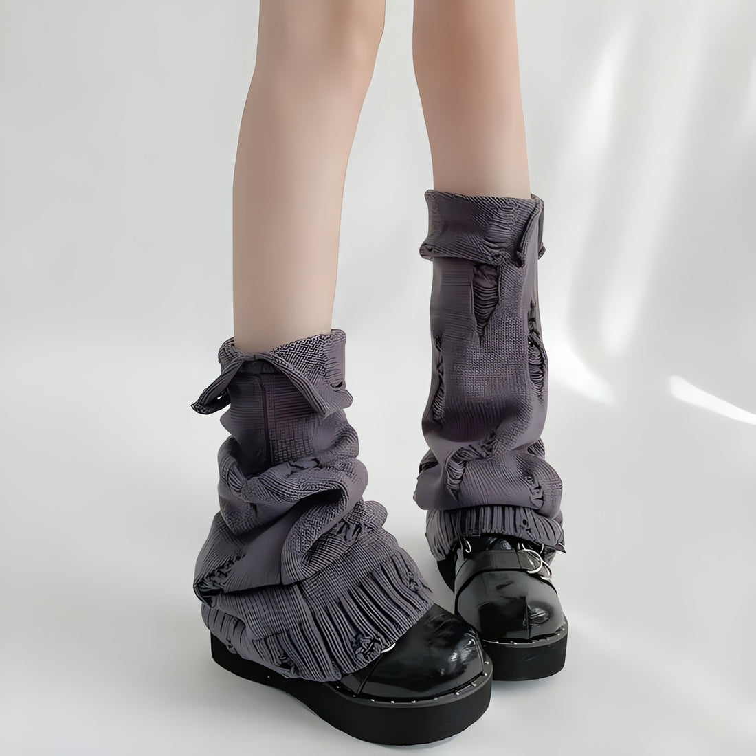 Y2K Grunge Distressed Knitted Leg Warmers - KAYSMAR