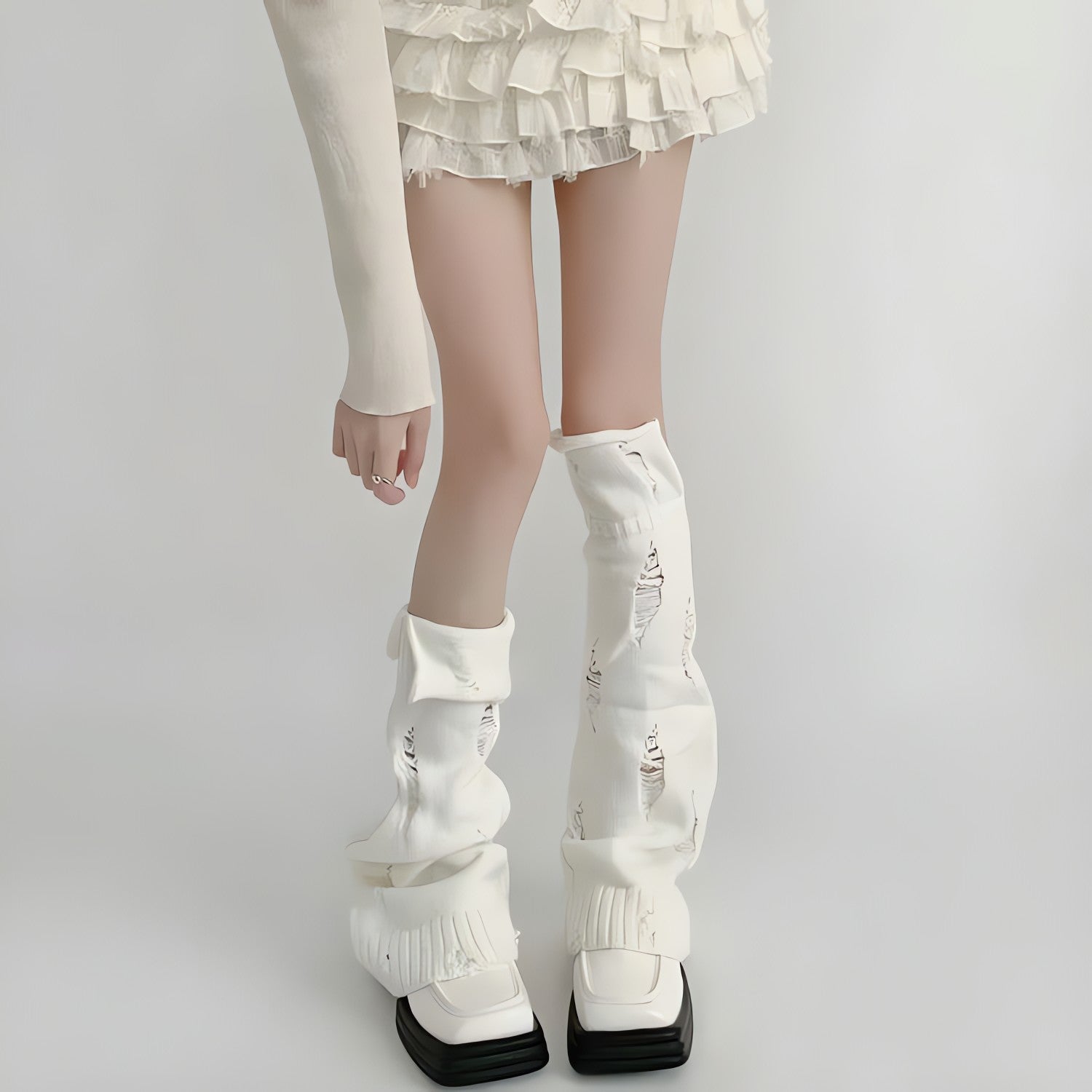 Y2K Grunge Distressed Knitted Leg Warmers - KAYSMAR
