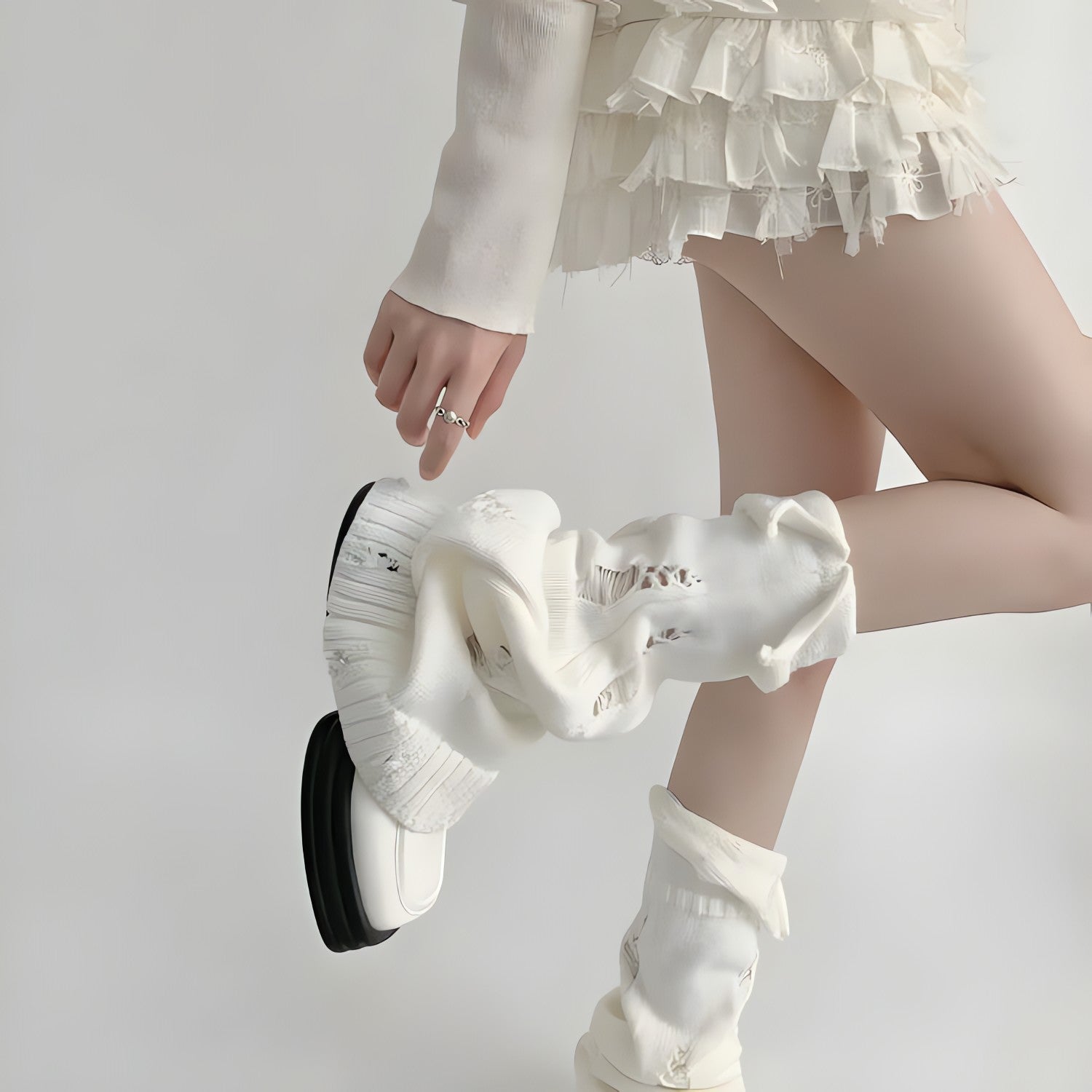 Y2K Grunge Distressed Knitted Leg Warmers - KAYSMAR