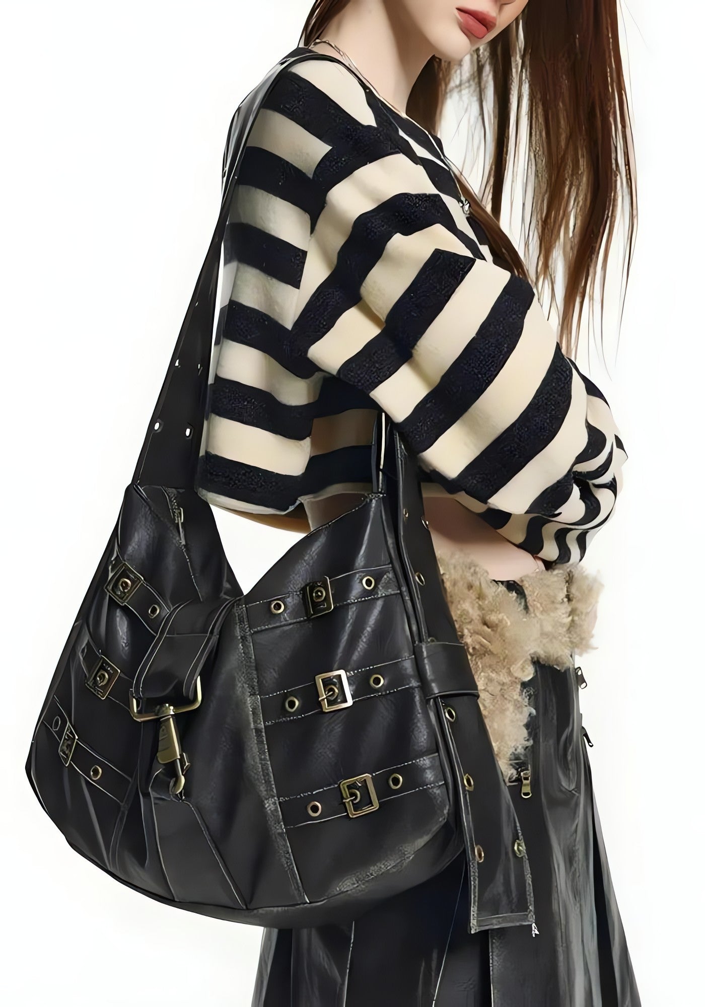 Y2K Grunge Faux Leather Belted Bag - KAYSMAR
