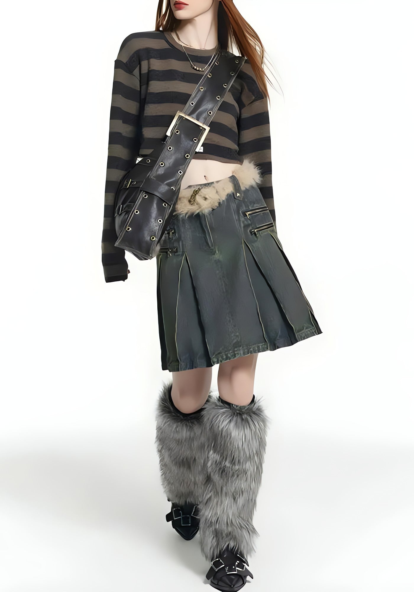 Y2K Grunge Faux Leather Belted Bag - KAYSMAR