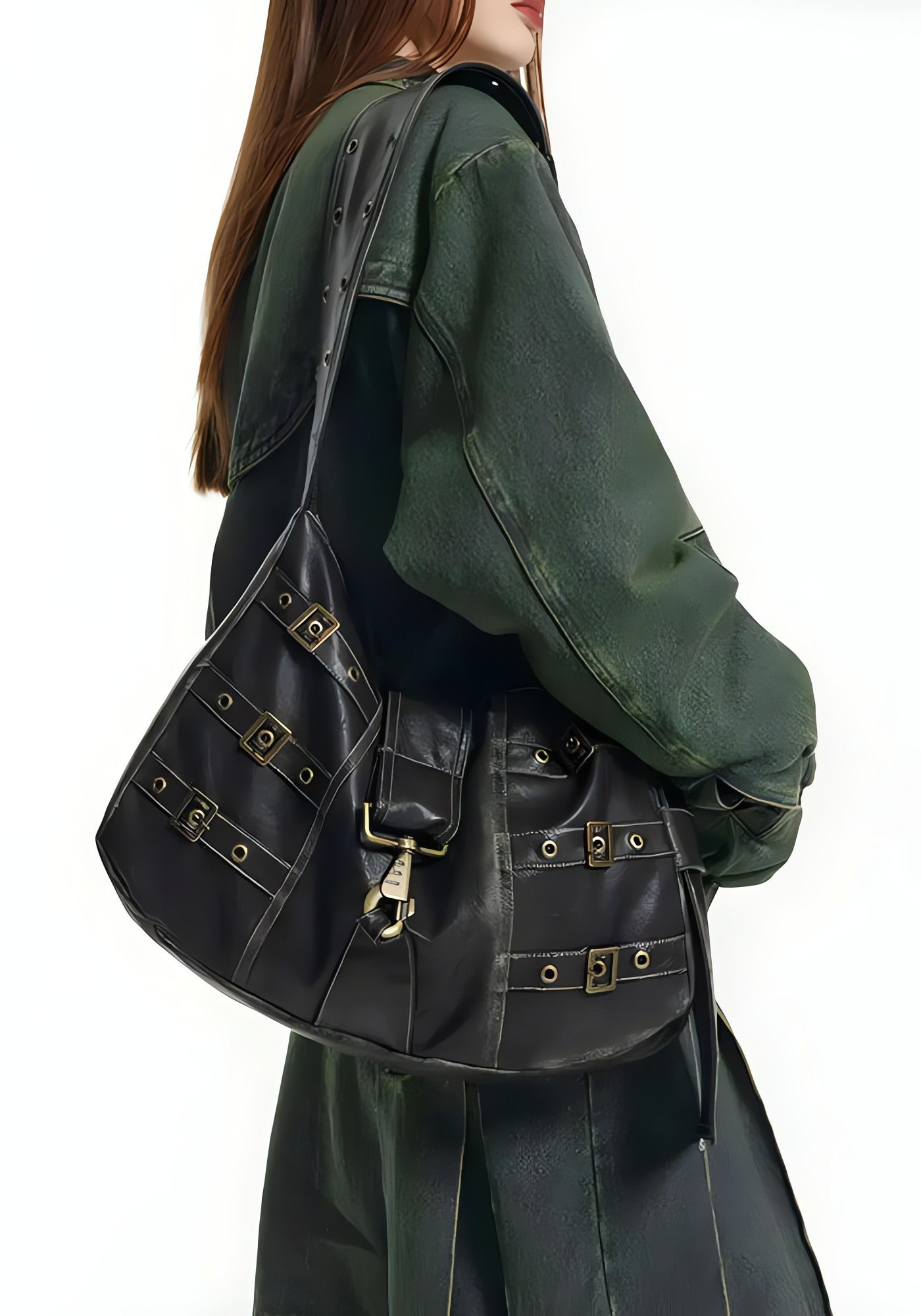 Y2K Grunge Faux Leather Belted Bag - KAYSMAR