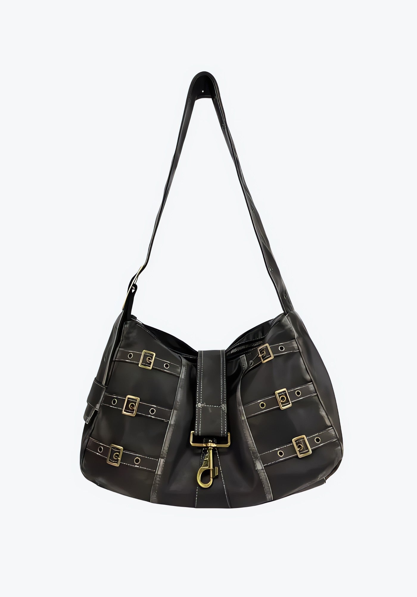 Y2K Grunge Faux Leather Belted Bag - KAYSMAR