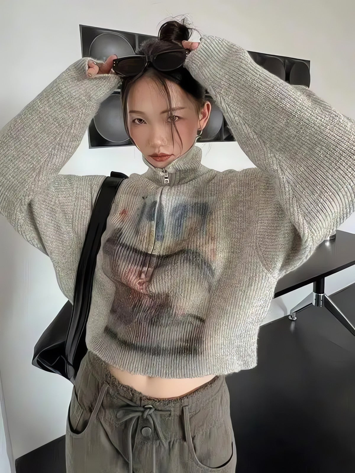 Y2K Half Zip-Up Knitted Sweater - KAYSMAR