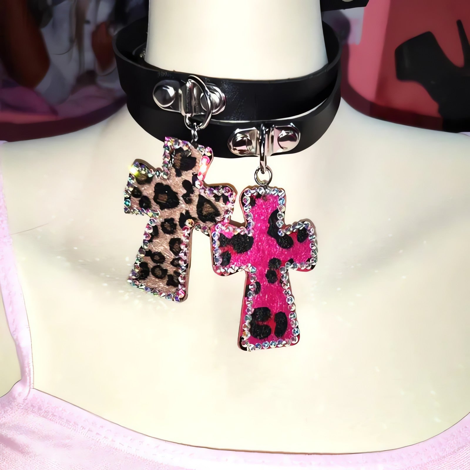 Y2K Leopard Cross Choker Necklace - KAYSMAR