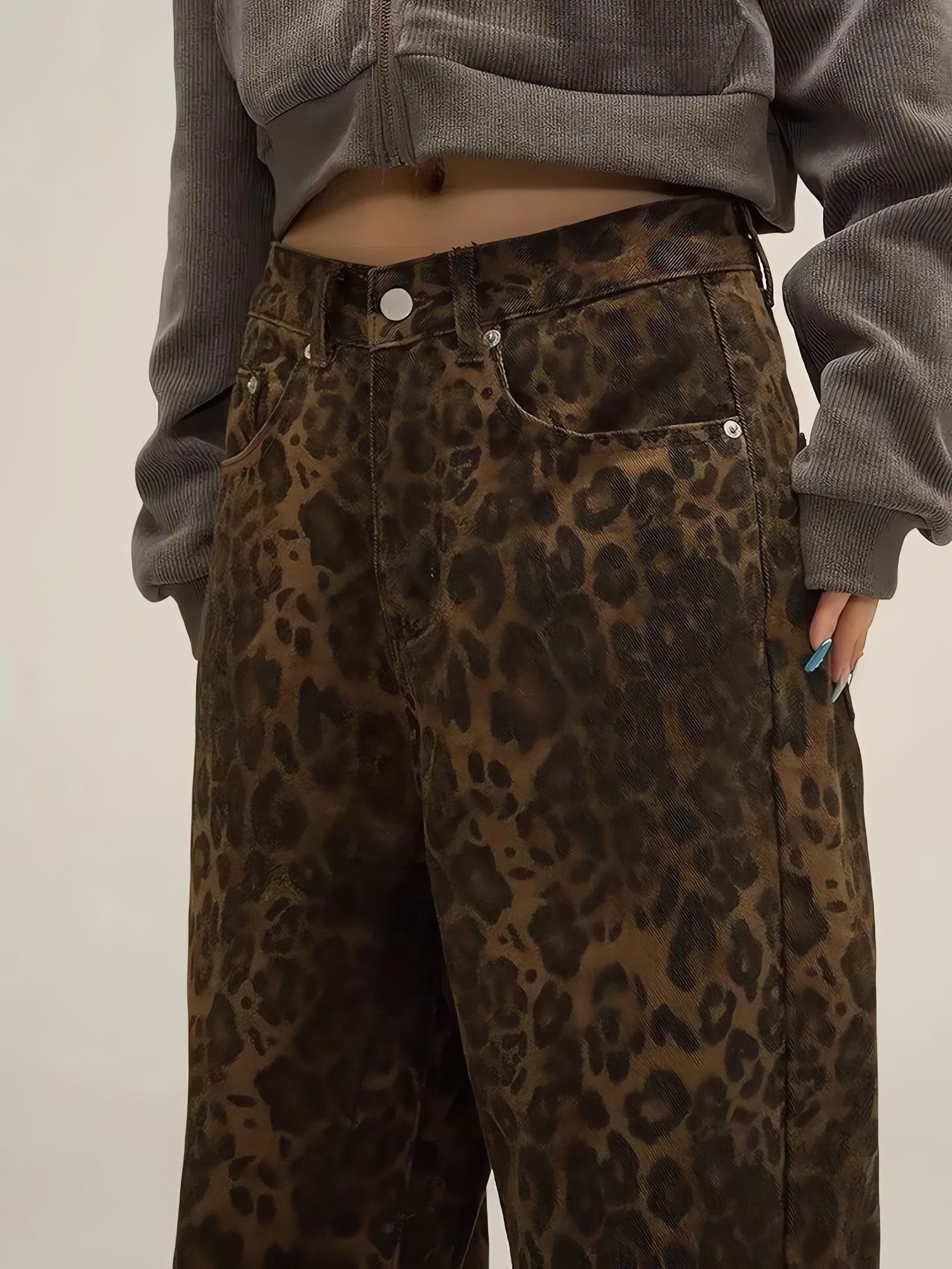 Y2K Leopard Straight Leg Pants - KAYSMAR