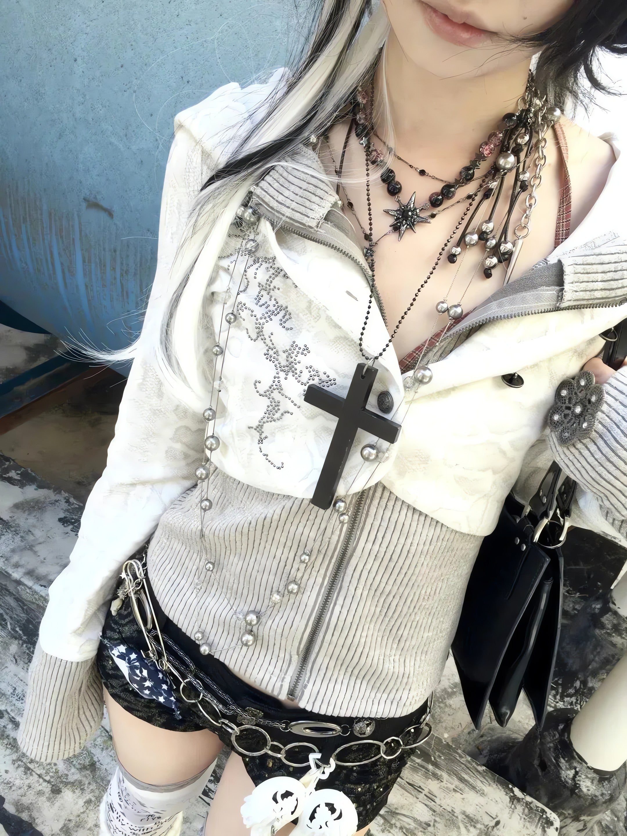 Y2K Rhinestone Layered Cardigan - KAYSMAR