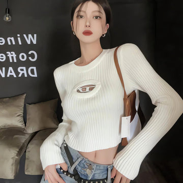 Y2K Ribbed Cropped Sweater - KAYSMAR