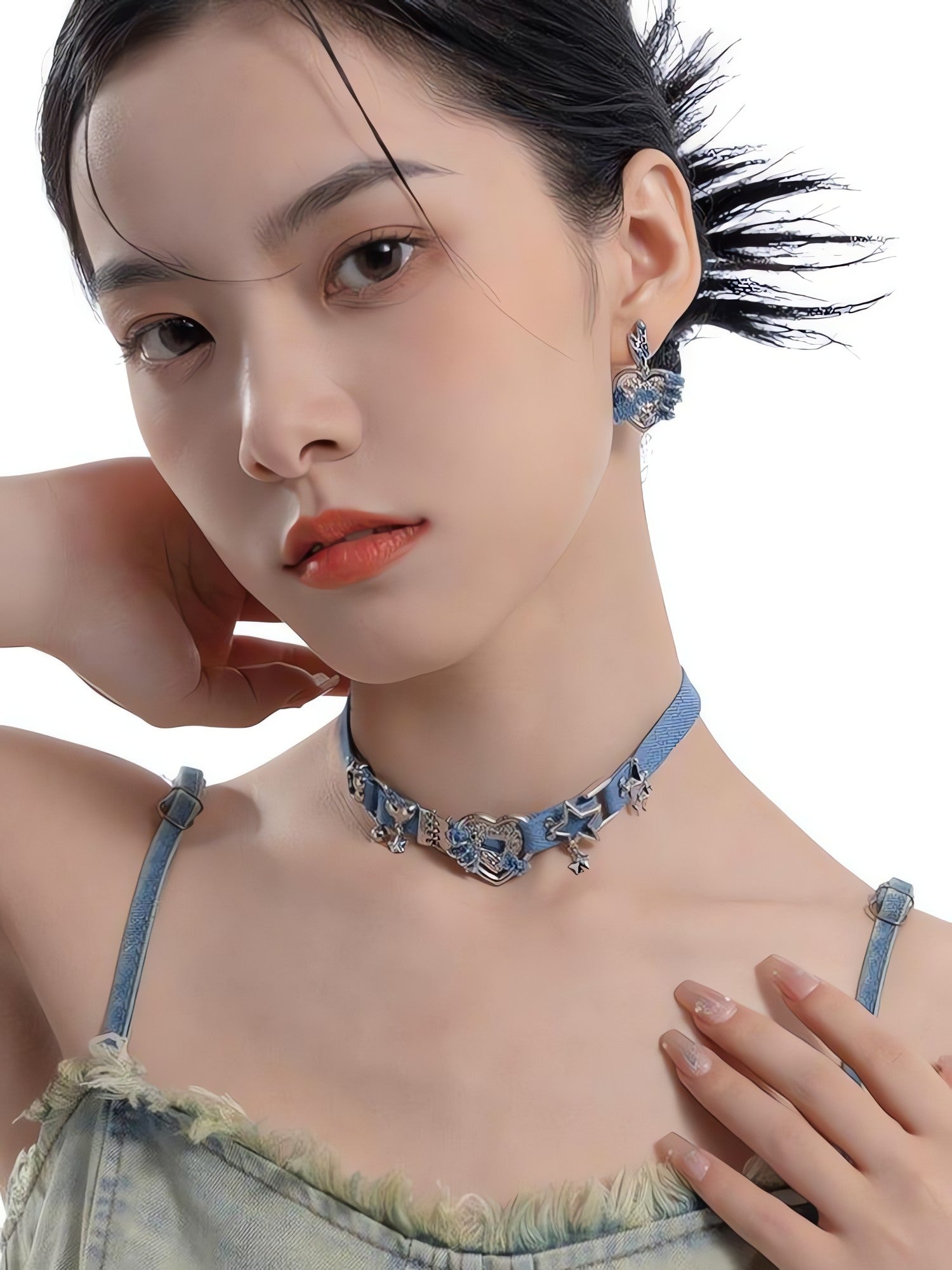 Y2K Sparkle Denim Choker Necklace - KAYSMAR