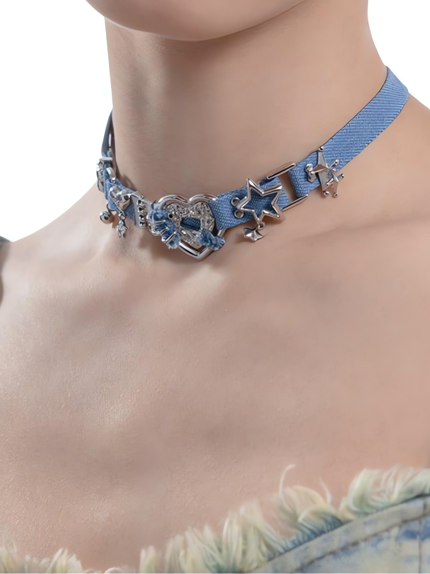 Y2K Sparkle Denim Choker Necklace - KAYSMAR