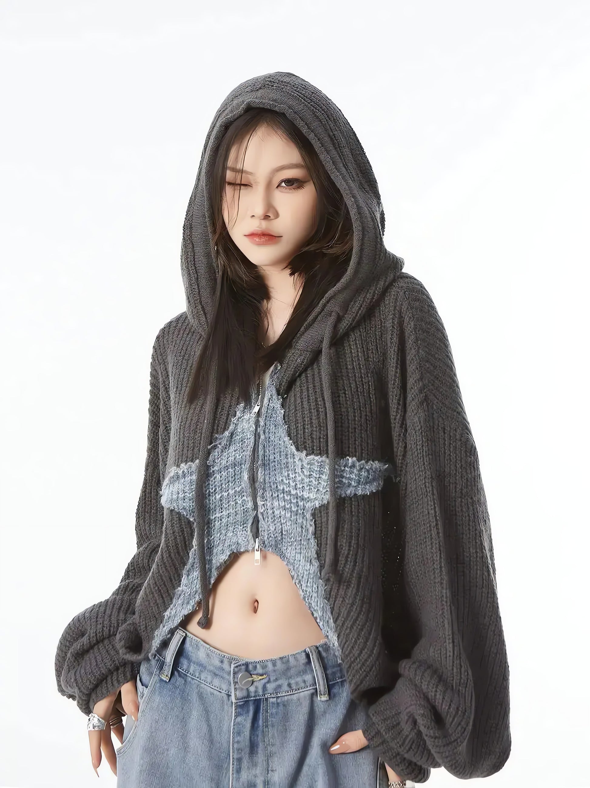 Y2K Star Hooded Cardigan - KAYSMAR