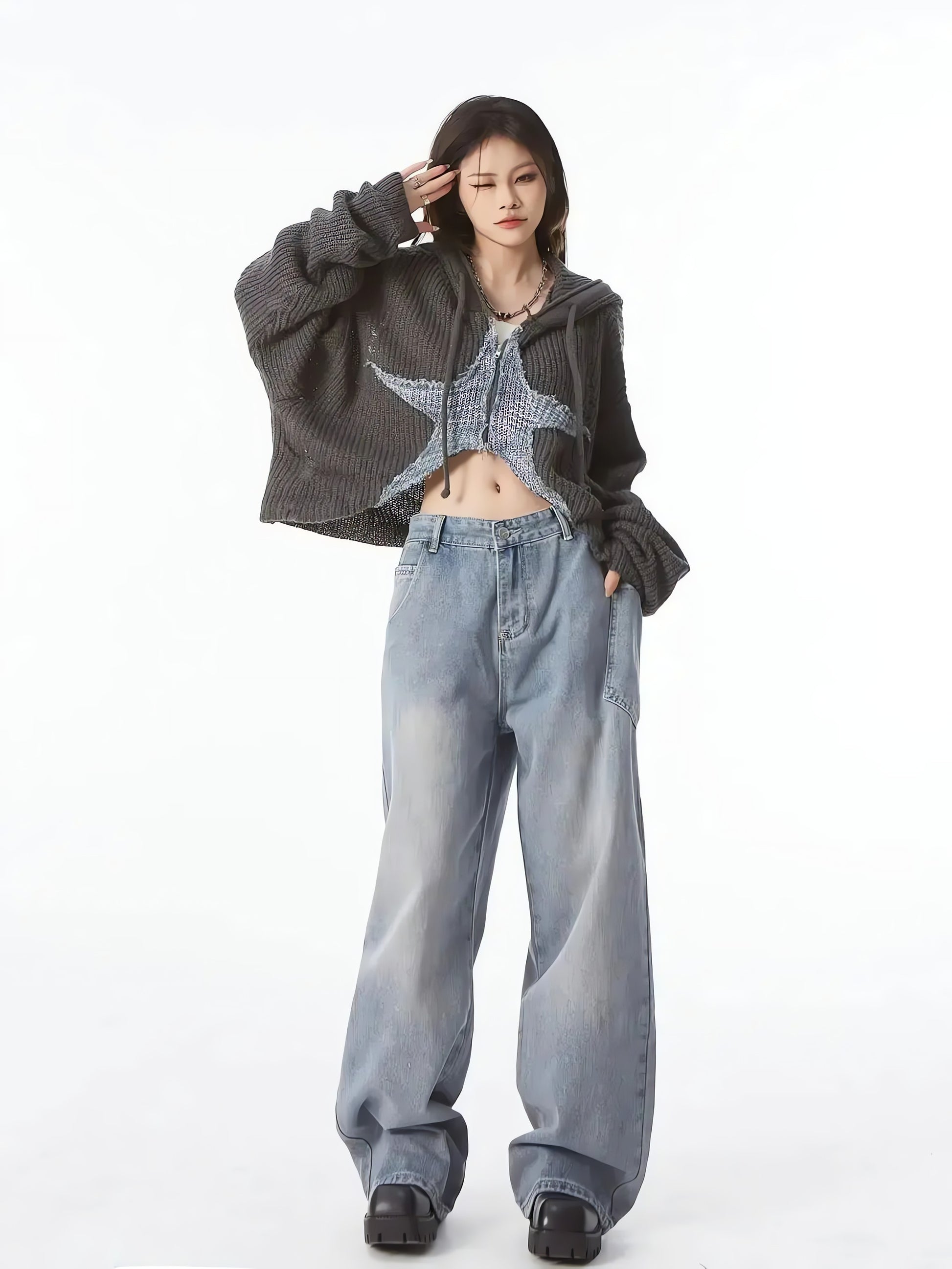 Y2K Star Hooded Cardigan - KAYSMAR