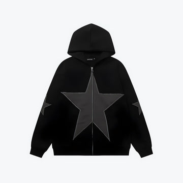 Y2K Star Patch Zip-Up Hoodie - KAYSMAR