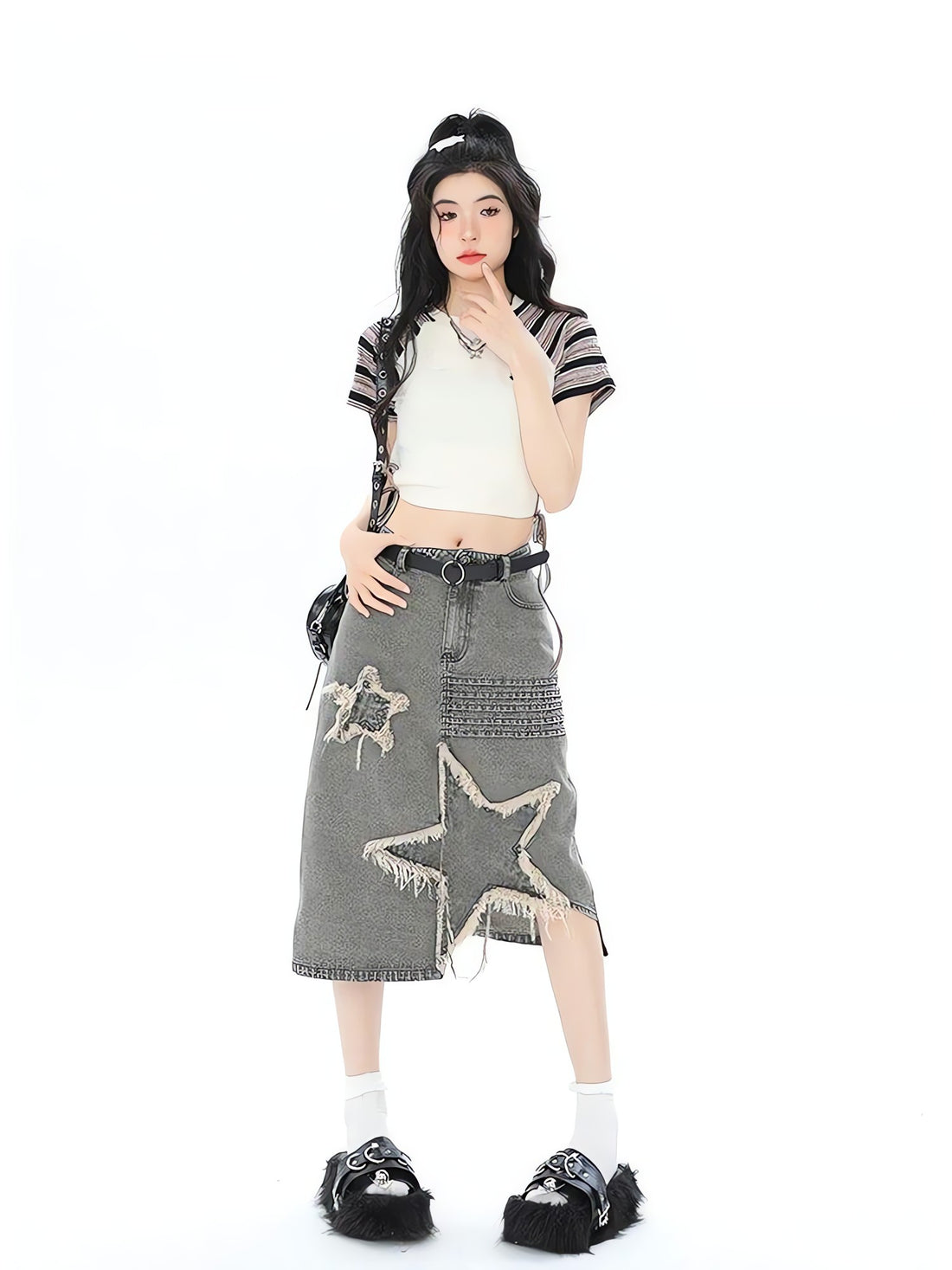 Y2K Star Patchwork Midi Skirt - KAYSMAR
