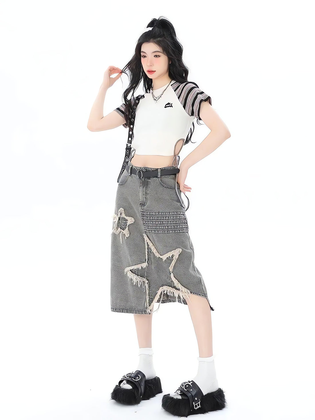 Y2K Star Patchwork Midi Skirt - KAYSMAR