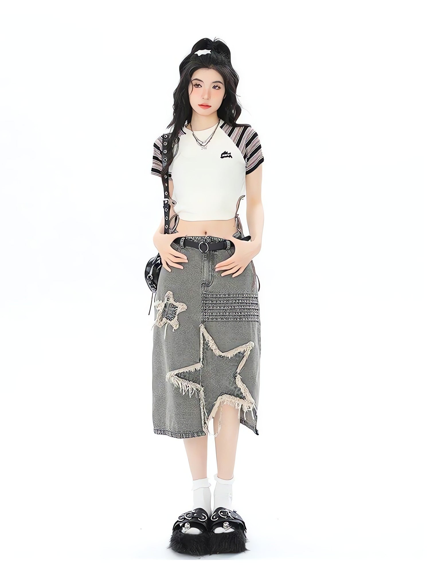 Y2K Star Patchwork Midi Skirt - KAYSMAR