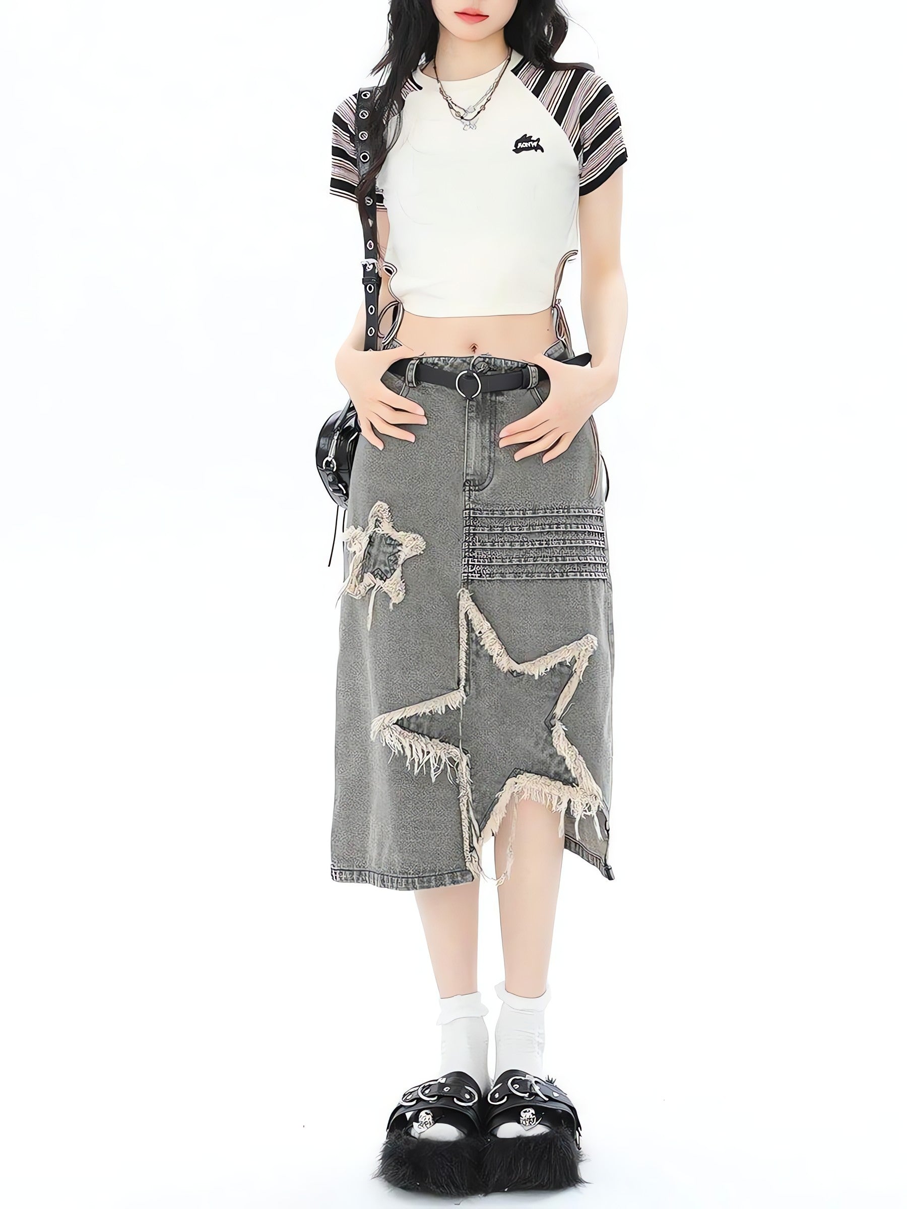 Y2K Star Patchwork Midi Skirt - KAYSMAR