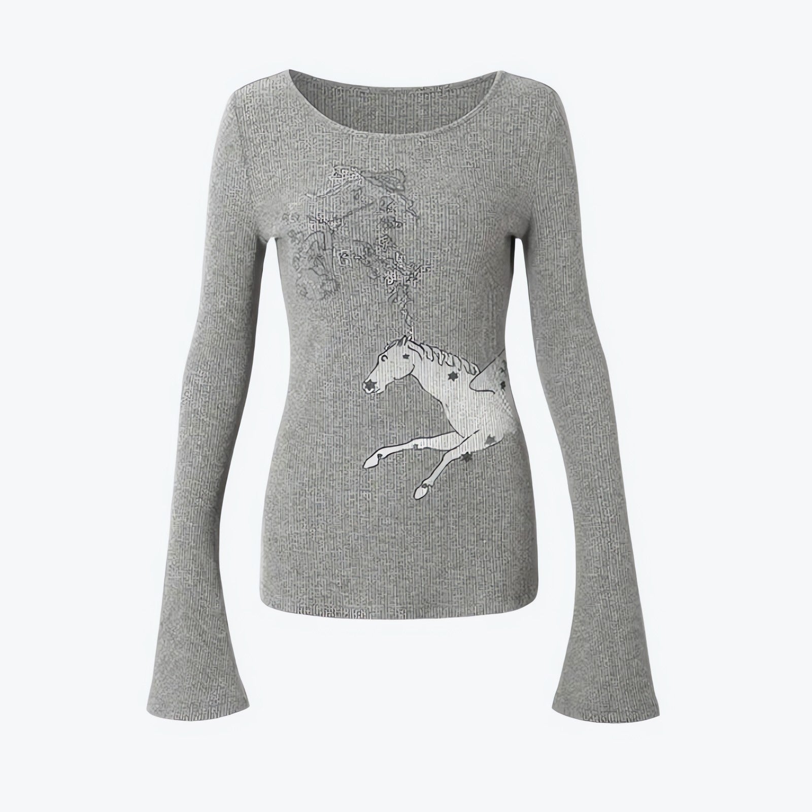 Y2K White Horse Ribbed Top - KAYSMAR