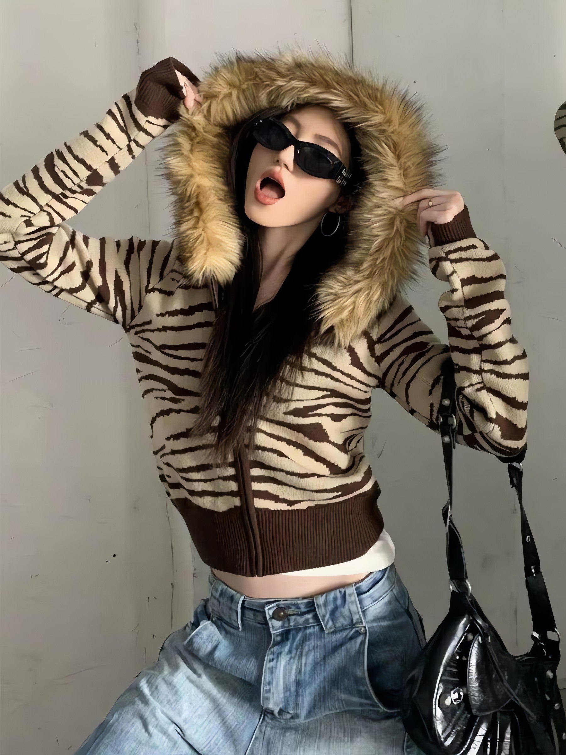 Y2K Zebra Hooded Cardigan - KAYSMAR