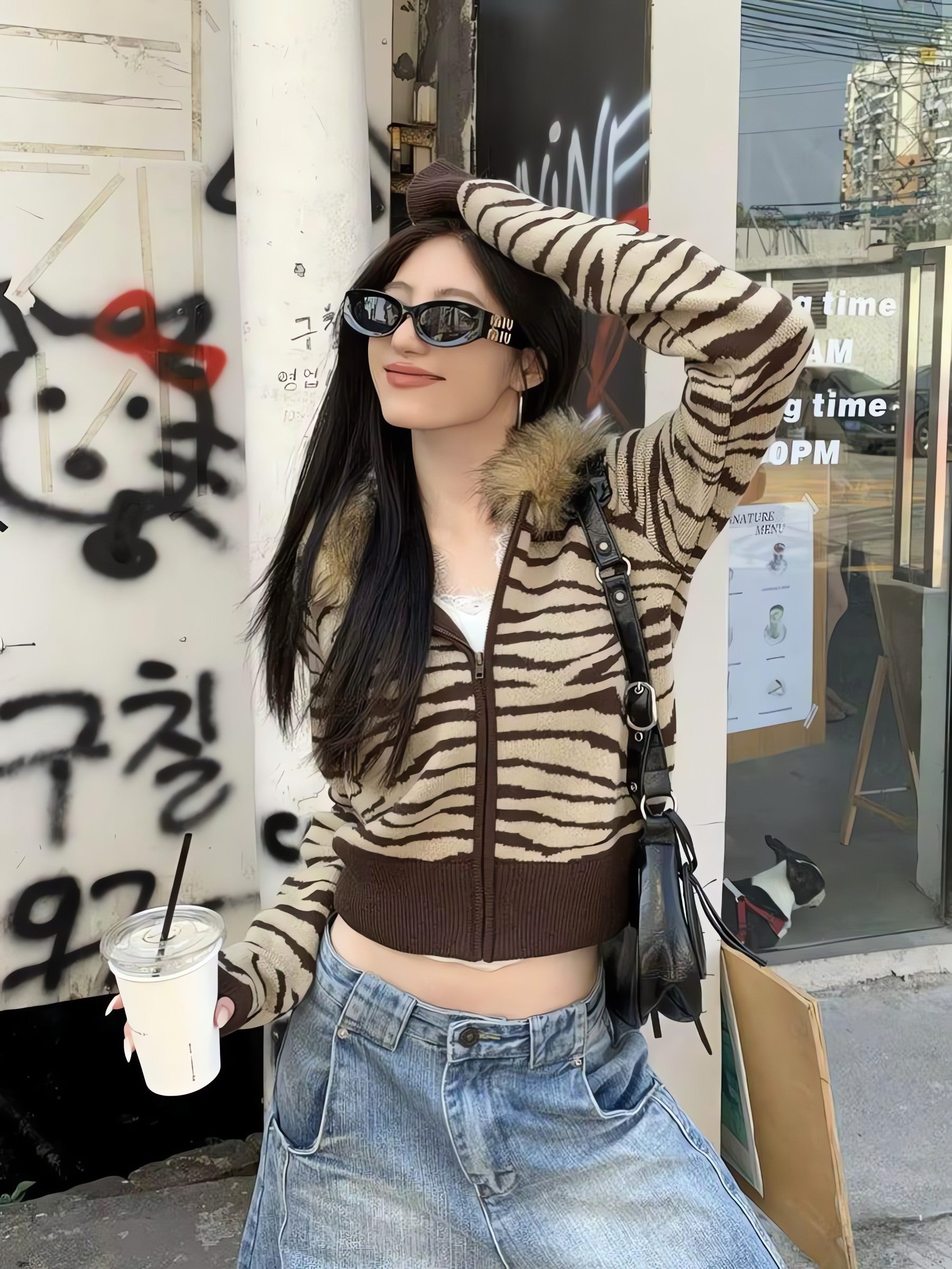 Y2K Zebra Hooded Cardigan - KAYSMAR