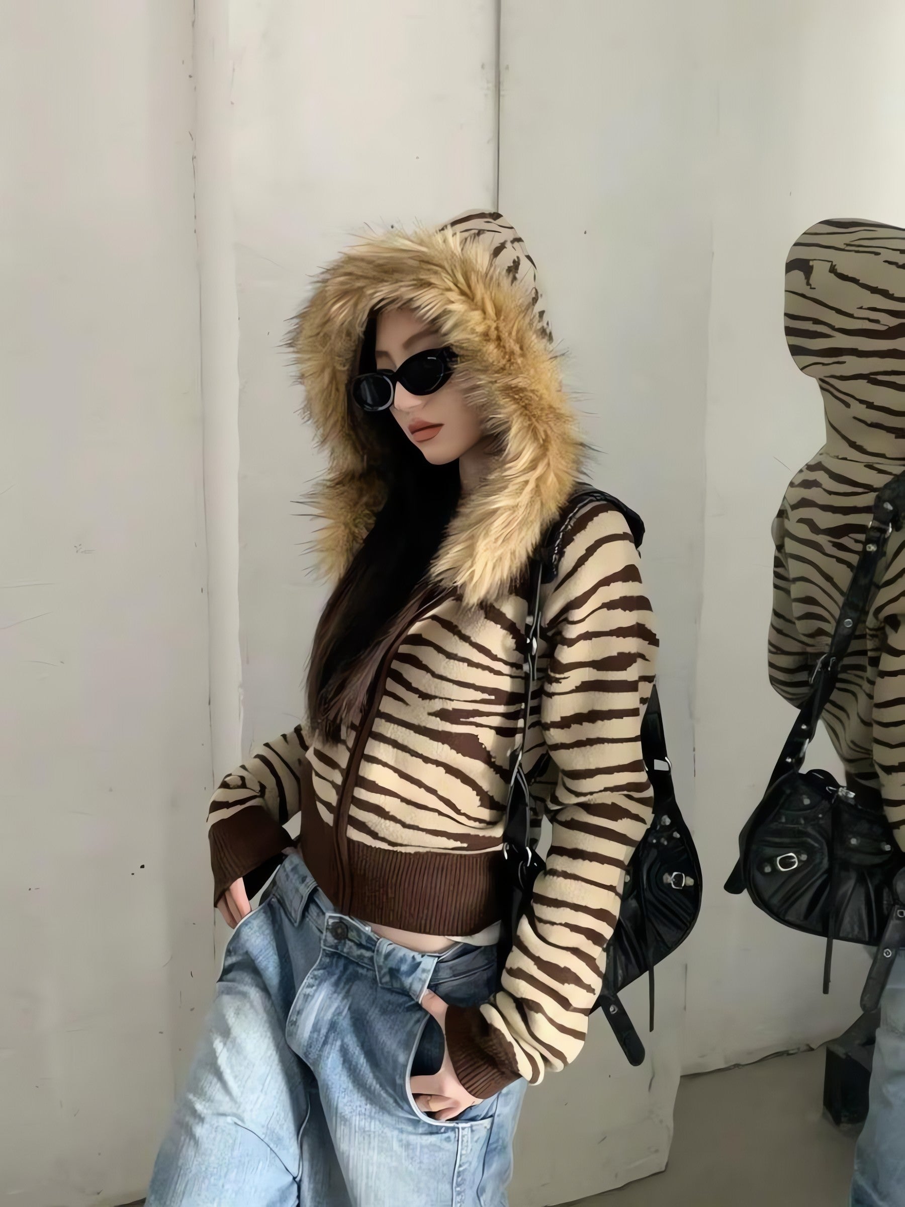 Y2K Zebra Hooded Cardigan - KAYSMAR
