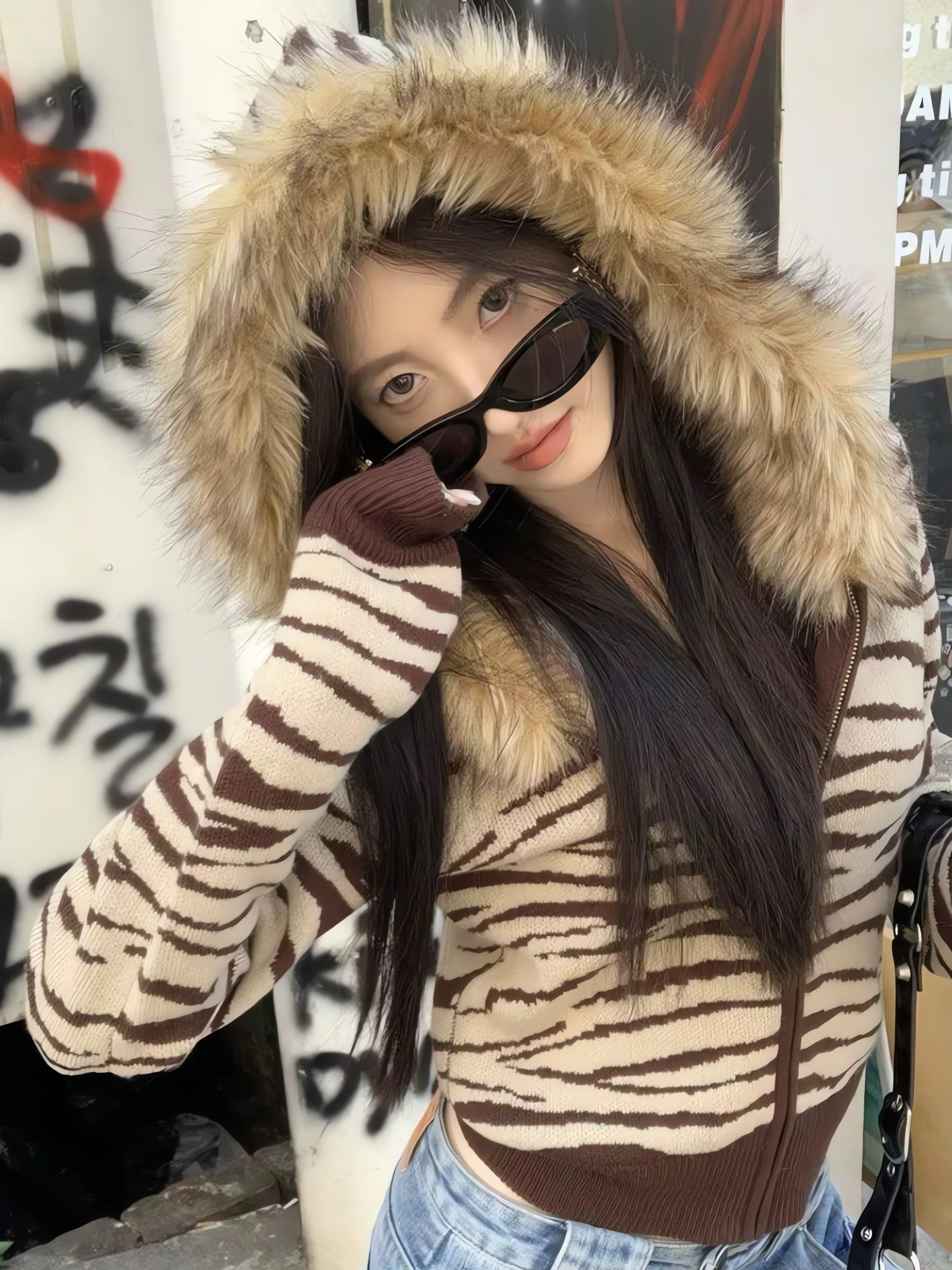 Y2K Zebra Hooded Cardigan - KAYSMAR