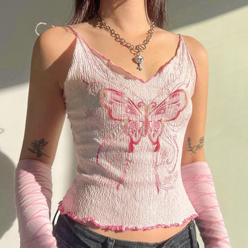 Y2K Butterfly Pink Crop Top - KAYSMAR