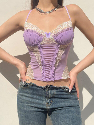 Y2K Lace Strap Crop Top - KAYSMAR