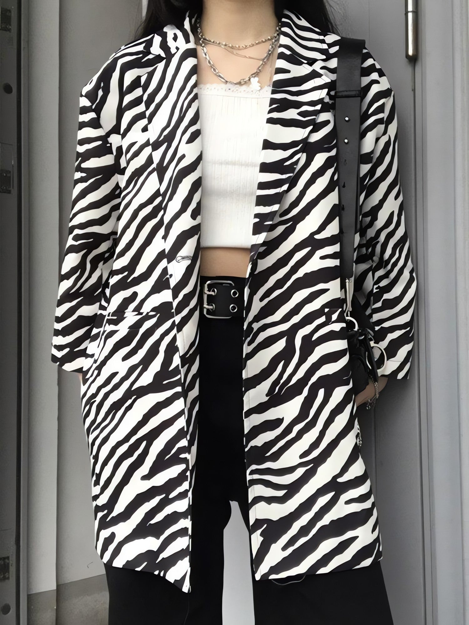 Zebra Print Long Blazer - KAYSMAR
