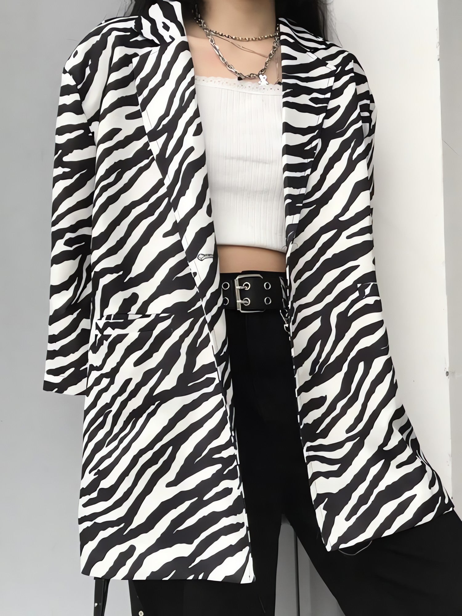 Zebra Print Long Blazer - KAYSMAR