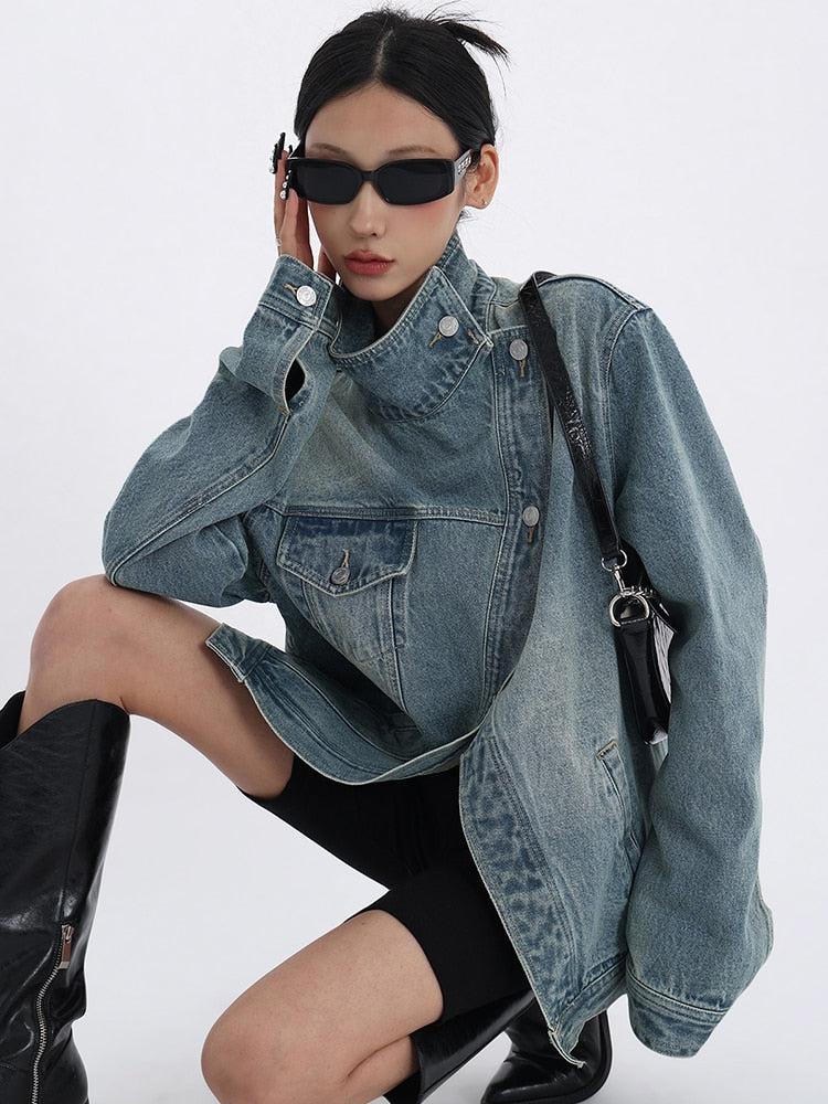 Acubi Asymmetrical Denim Jacket - KAYSMAR