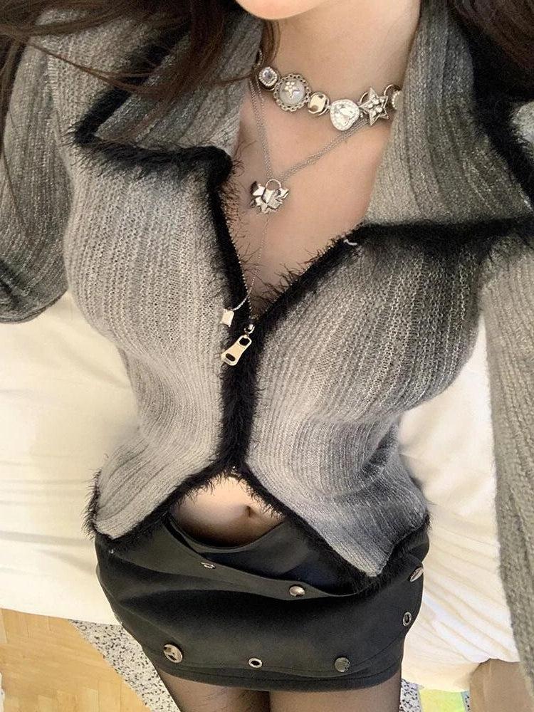 Acubi Fluffy Double Zip-Up Cardigan - KAYSMAR