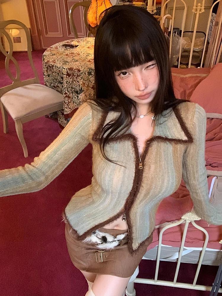 Acubi Fluffy Double Zip-Up Cardigan - KAYSMAR