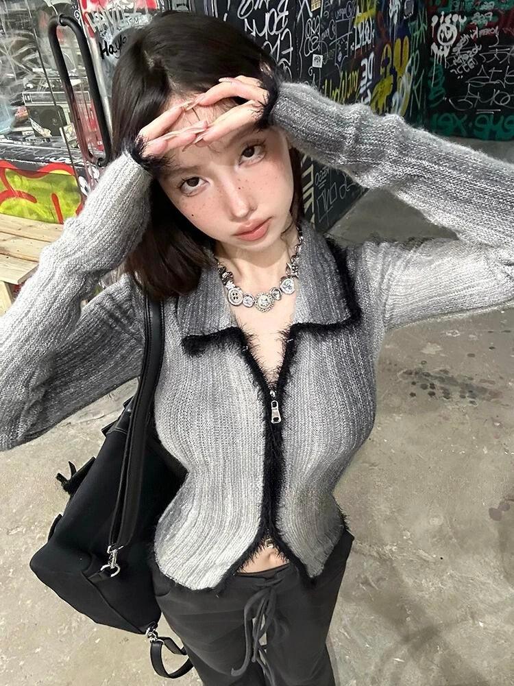 Acubi Fluffy Double Zip-Up Cardigan - KAYSMAR