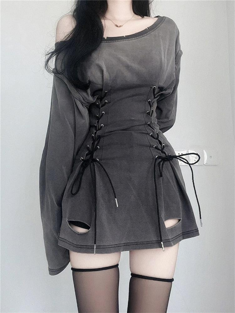Acubi Smoke Lace Up Mini Dress - KAYSMAR