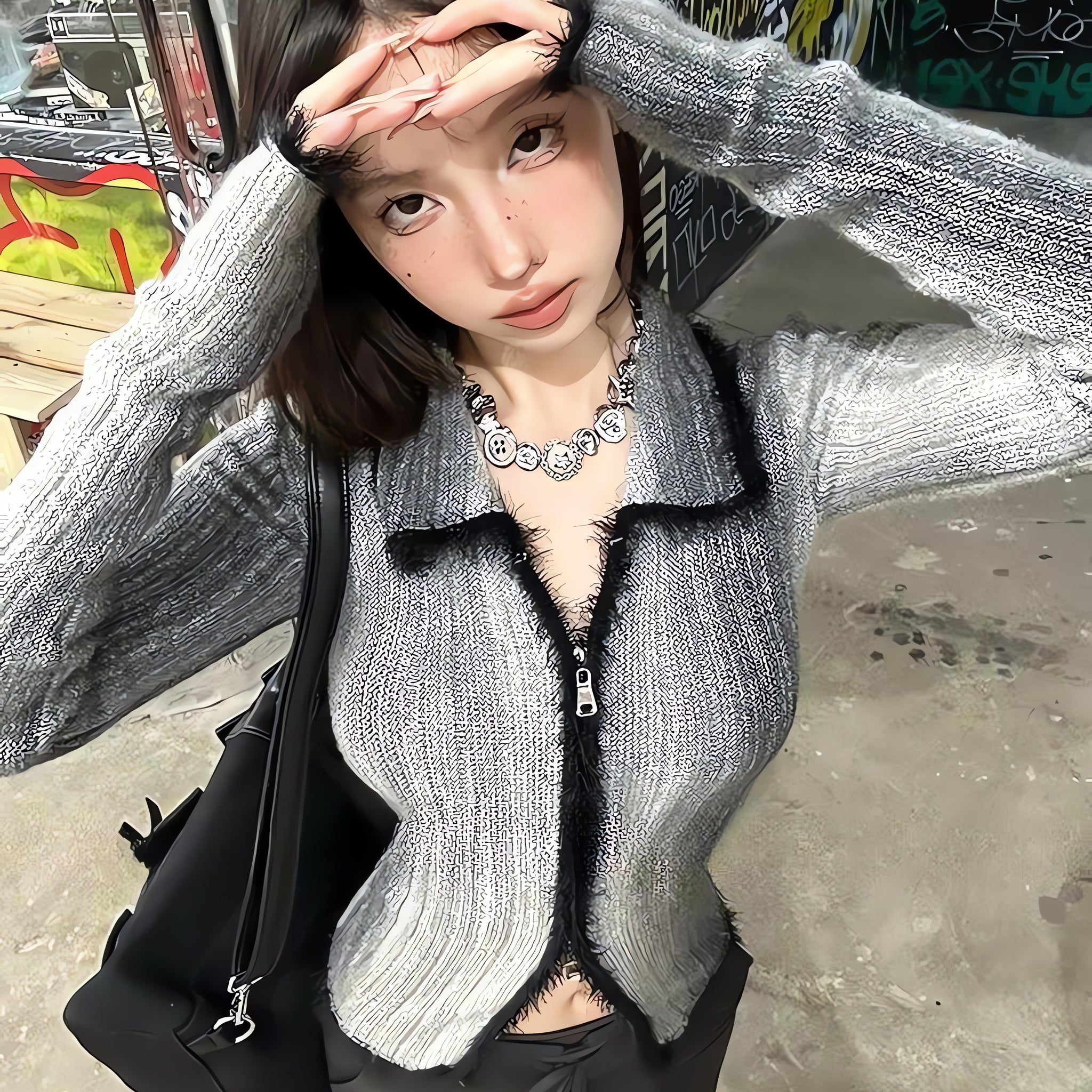 Acubi Fluffy Double Zip-Up Cardigan - KAYSMAR
