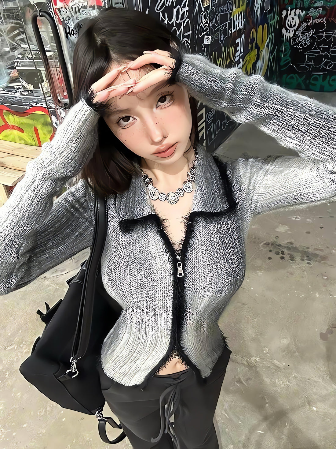 Acubi Fluffy Double Zip-Up Cardigan - KAYSMAR