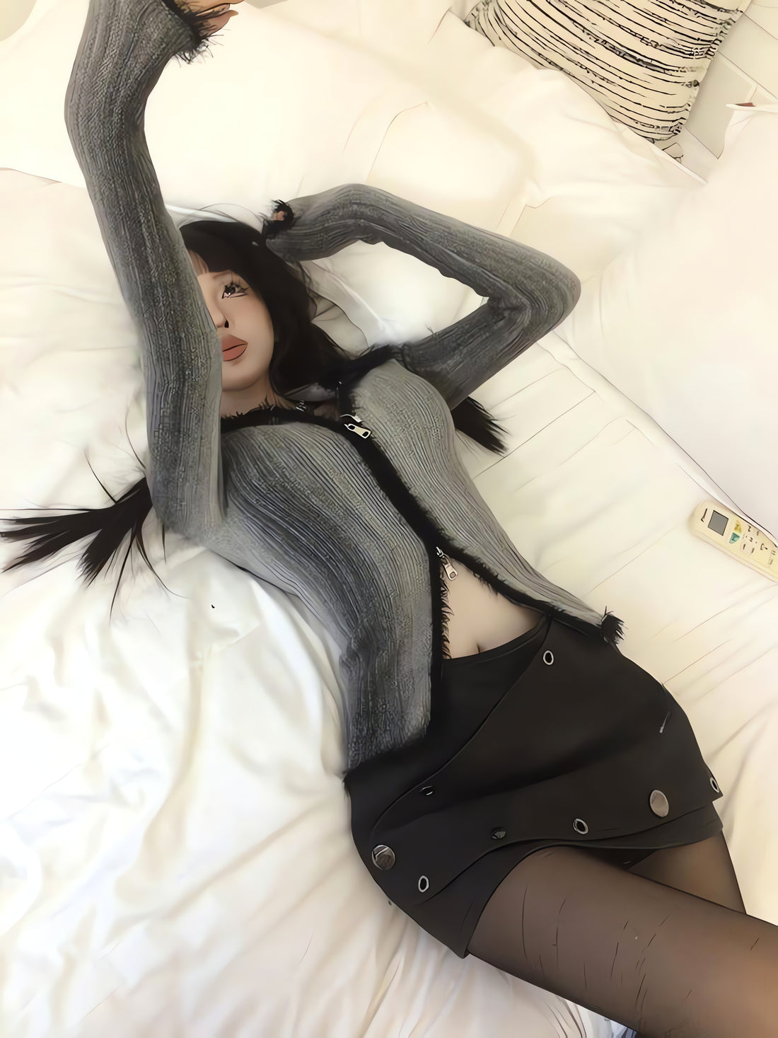 Acubi Fluffy Double Zip-Up Cardigan - KAYSMAR