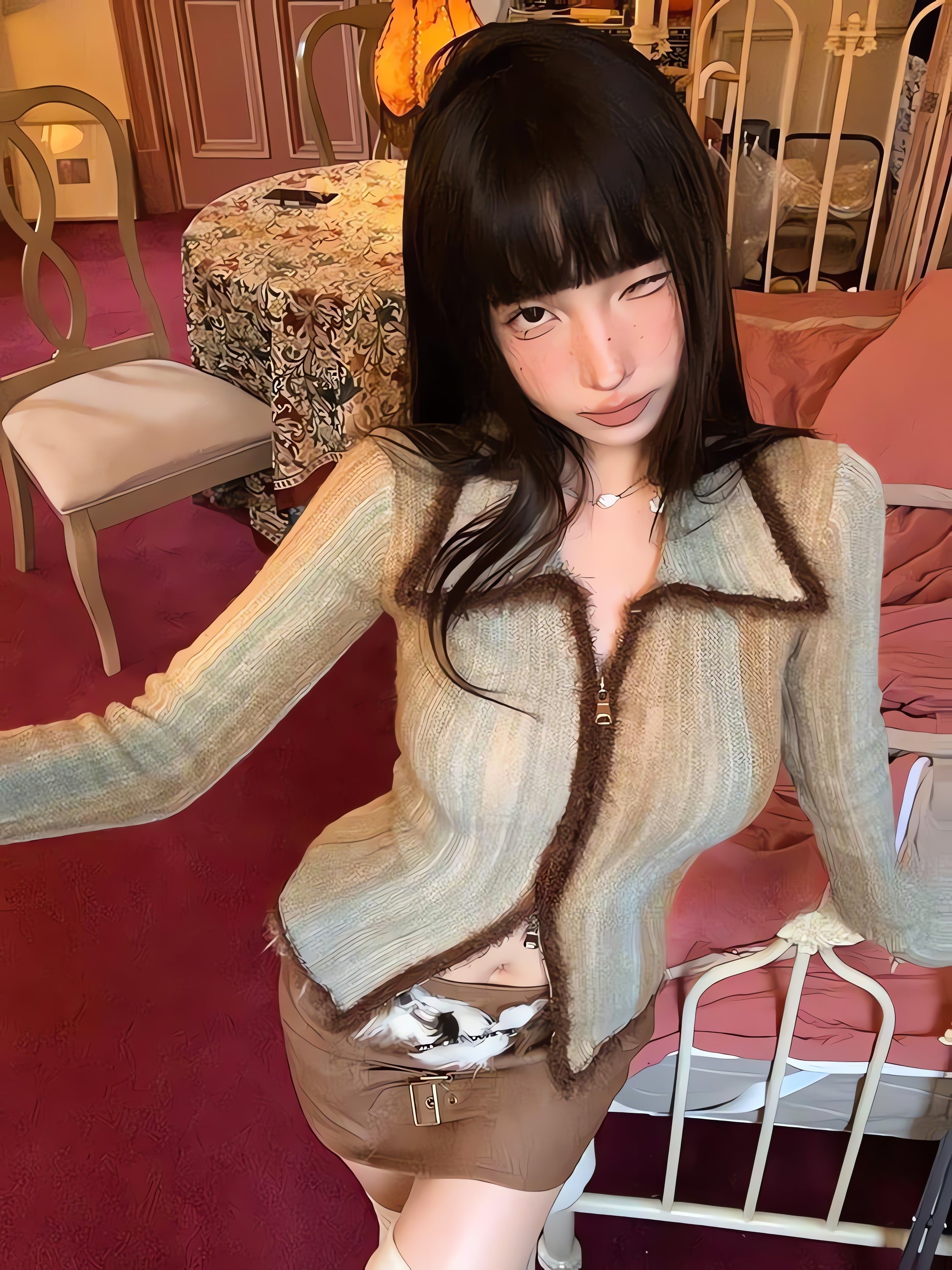 Acubi Fluffy Double Zip-Up Cardigan - KAYSMAR