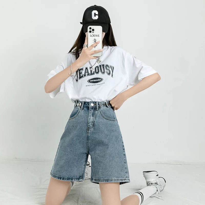 Adjustable Waist Denim Shorts - KAYSMAR