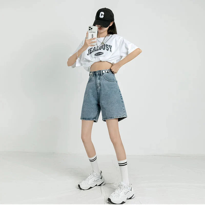 Adjustable Waist Denim Shorts - KAYSMAR