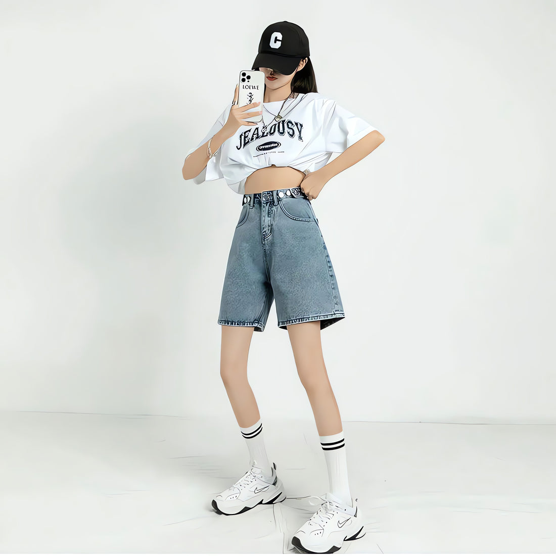 Adjustable Waist Denim Shorts - KAYSMAR