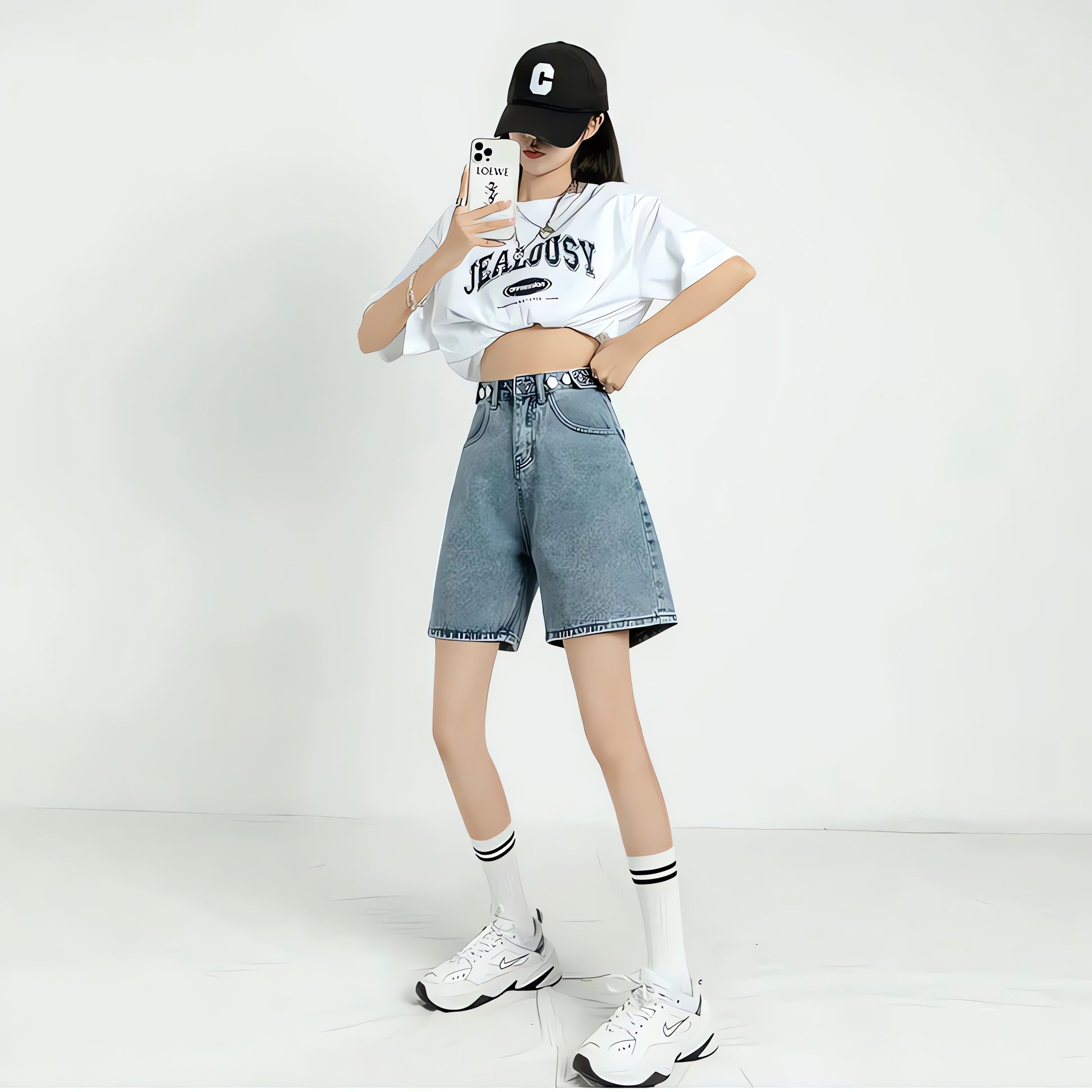 Adjustable Waist Denim Shorts - KAYSMAR