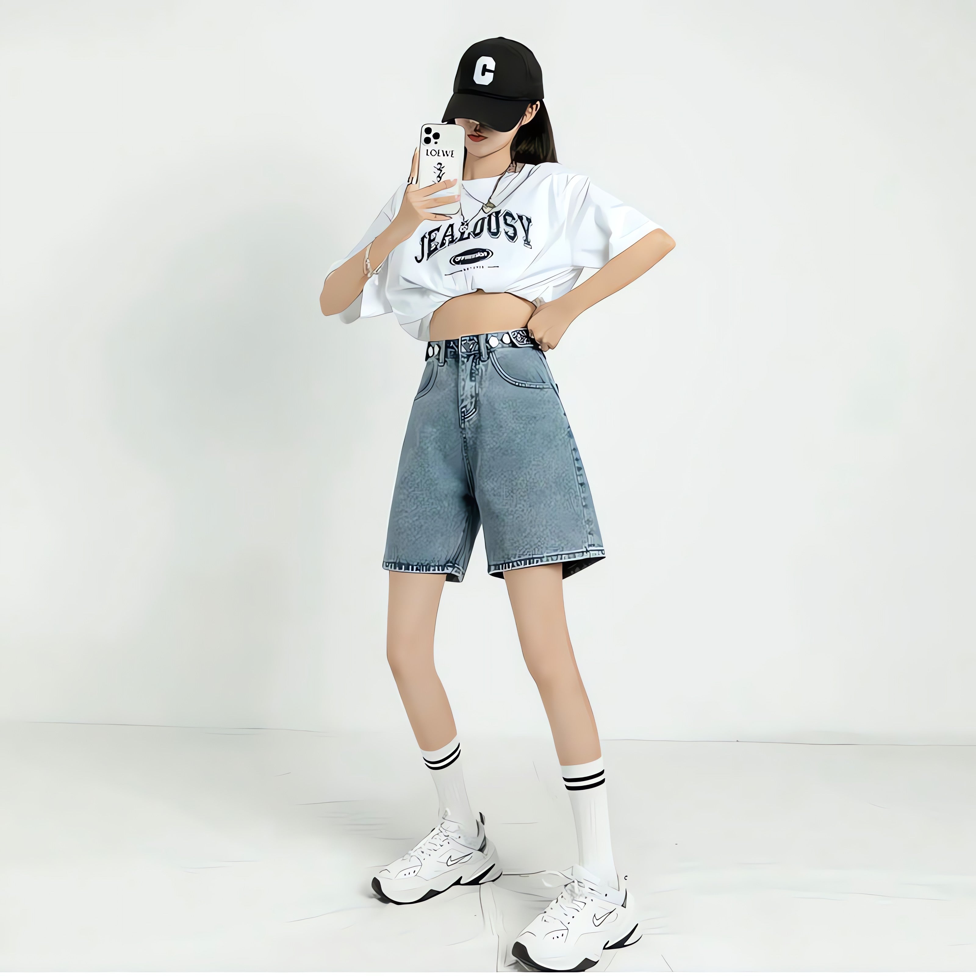 Adjustable Waist Denim Shorts - KAYSMAR