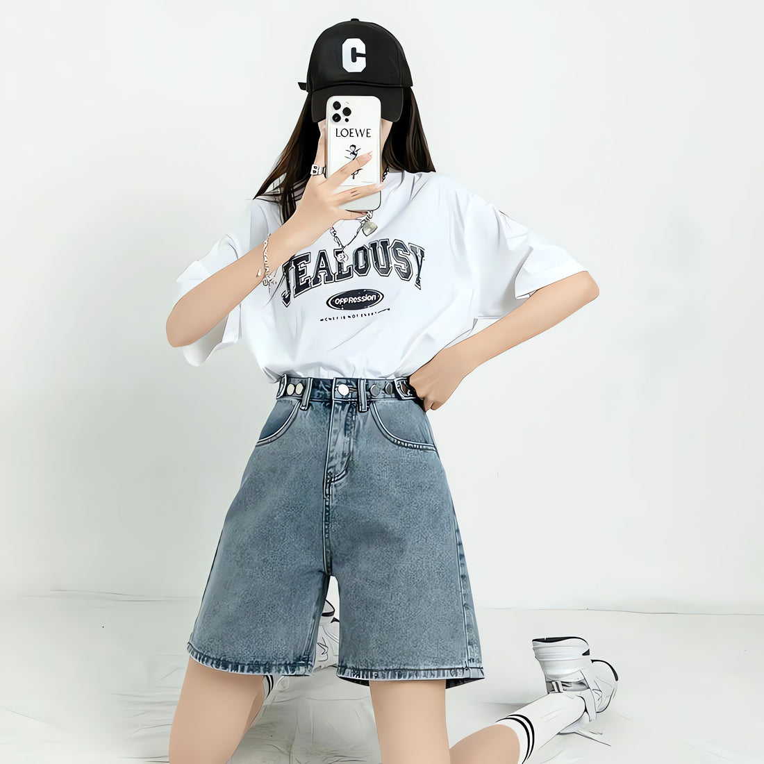 Adjustable Waist Denim Shorts - KAYSMAR